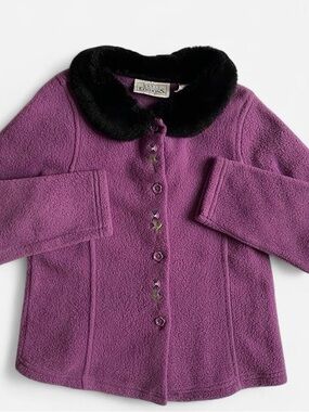 Vintage kids purple floral fleece jacket w/faux fur collar